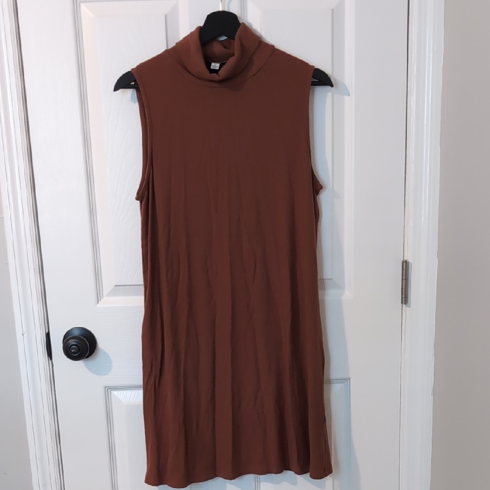 Sleeveless Brown Turtleneck Dress